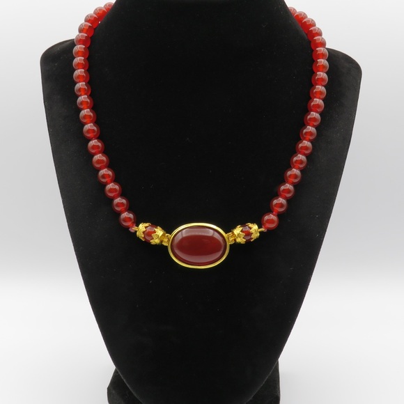 MMA Metropolitan Museum Of Art Carnelian Cab Bead Necklace Egyptian Style 18” - Picture 2 of 8